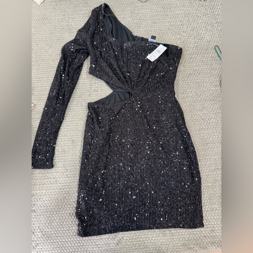Black Sequin One-Shoulder Dress